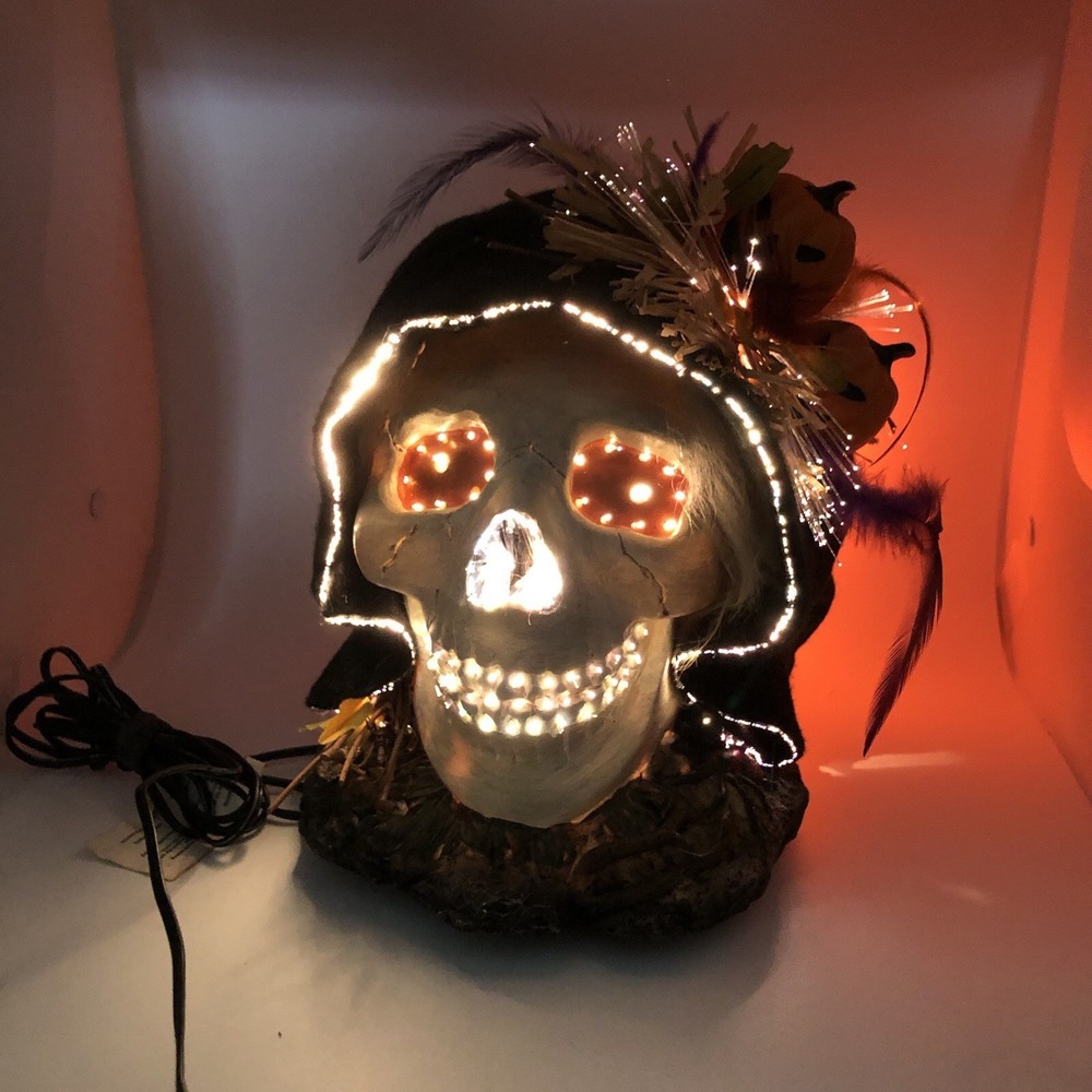 Fiber Optic Halloween Skull With Black Hood Creative Designs